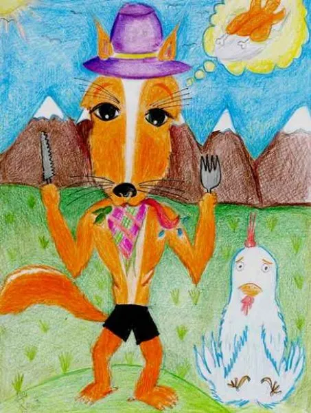 Ilustracin del Cuento Infantil El gallo y el zorro