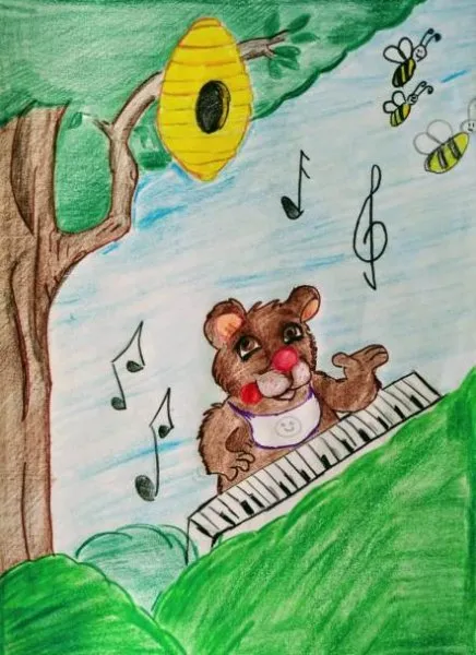 Ilustracin del Cuento Infantil El oso pianista