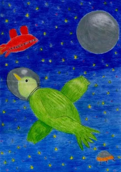 Ilustracin del Cuento Infantil El pajarito Astronauta