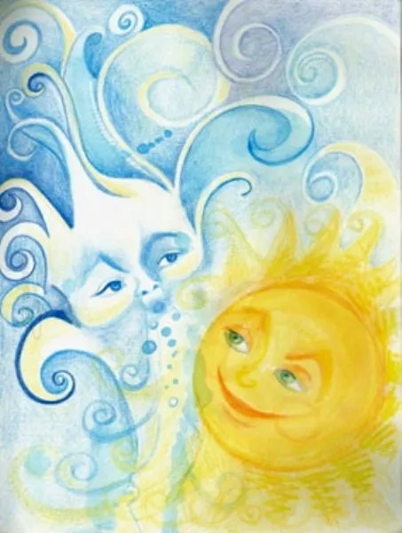 Ilustracin del Cuento Infantil El viento y el Sol