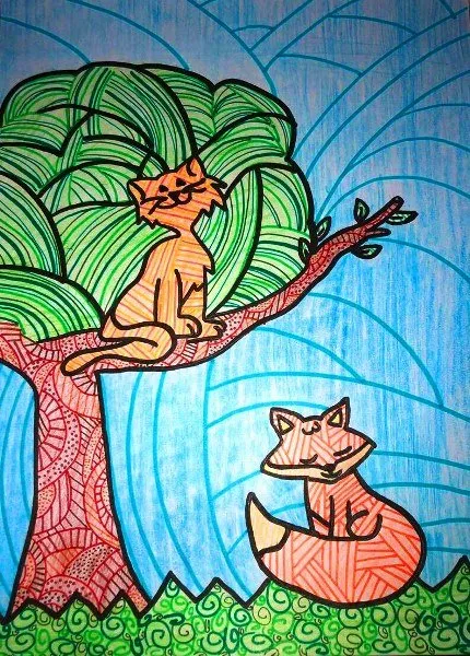 Ilustracin del Cuento Infantil La Zorra y el Gato