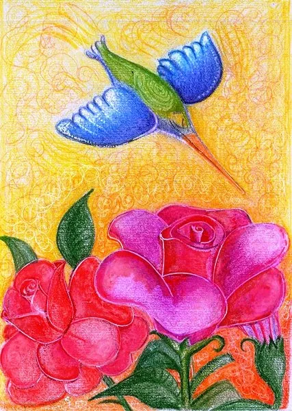 Los picaflores y las rosas